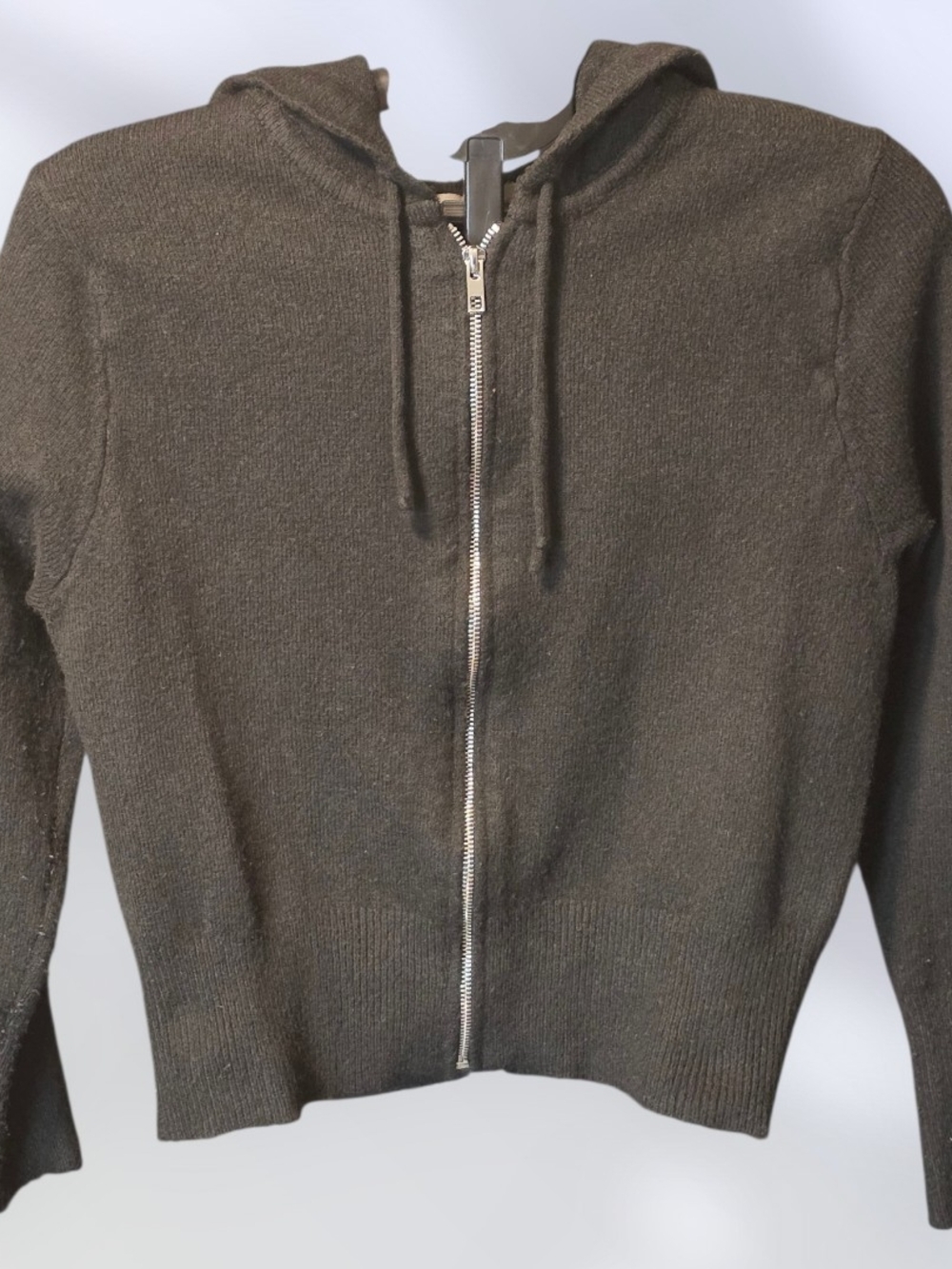 Zenana Outfitters Dark Black Zip-Up Hooded Cardigan Sweater